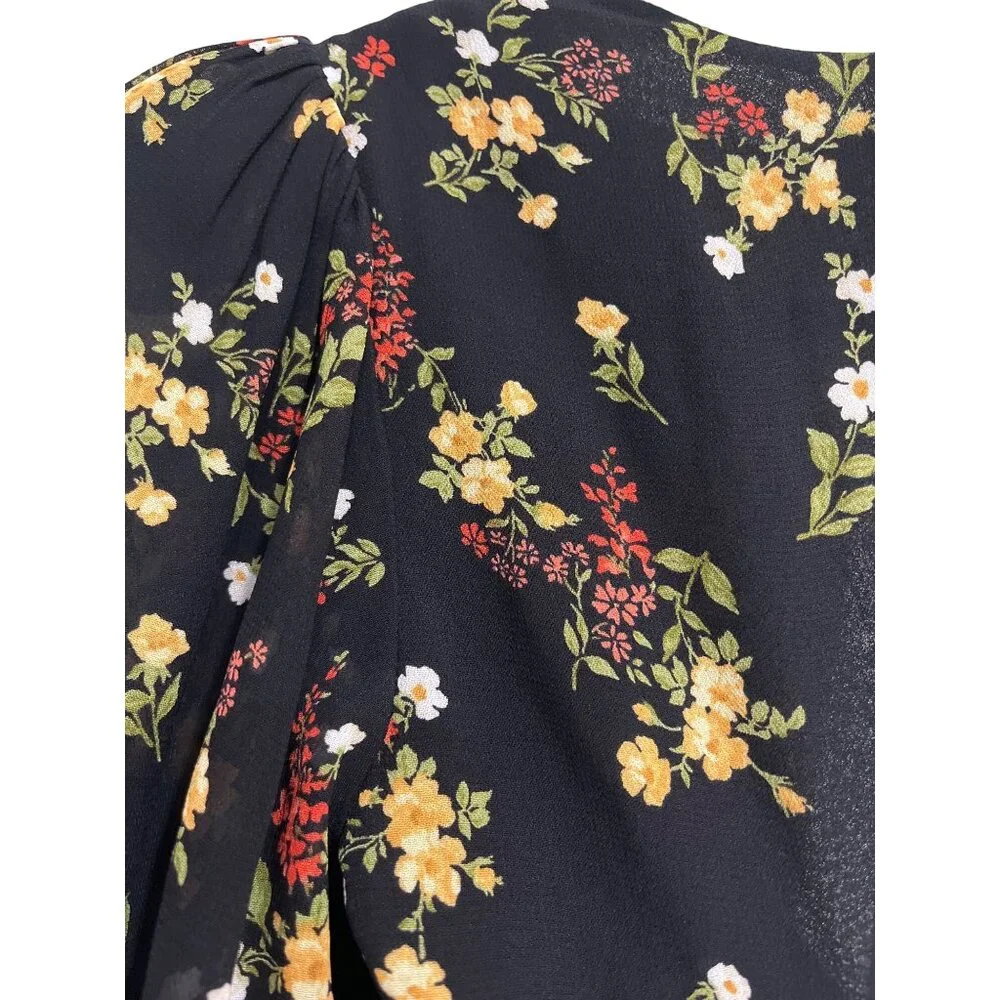 Reformation Wildflower Dress Vionnete Black Floral Puff-Sleeve Midi Size 2 NEW - Picture 4 of 11